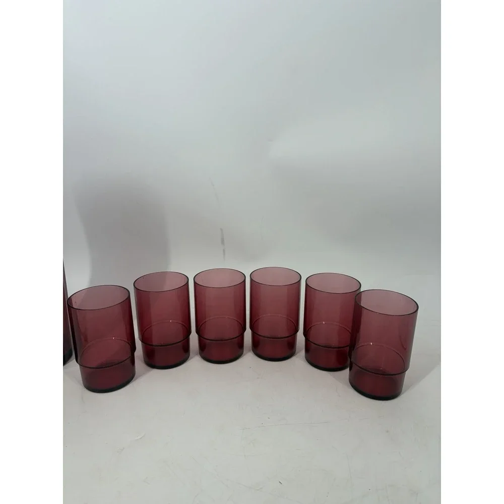 Vintage Tupperware Cranberry Red Ruby Acrylic Pitcher Cups Set Preludio Rare 7pc